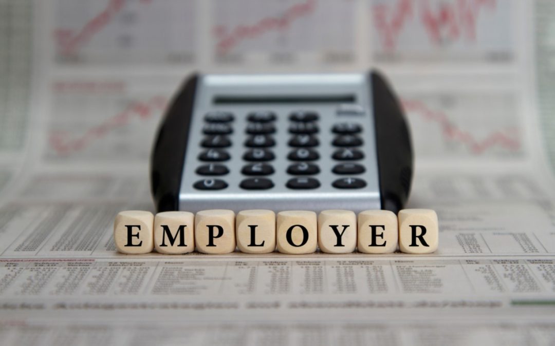 Employer Charitable Matching Programs | A calculator with tiles spelling employer